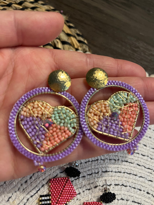Aros corazón lavanda